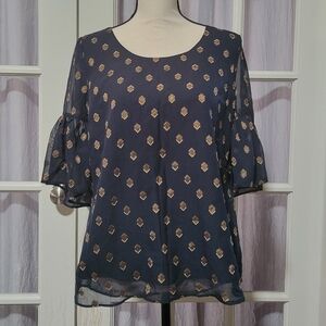 World Market Navy and Gold Blouse